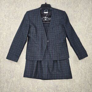 Mark Alexander Plaid Blazer Jacket & Skirt Set Gray Wool Blend Fully Lined
